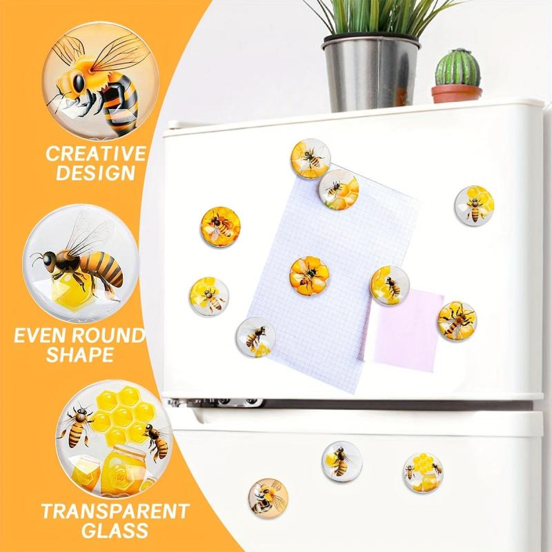 12pcs Bee Fridge Magnets Glass Refrigerator Magnets