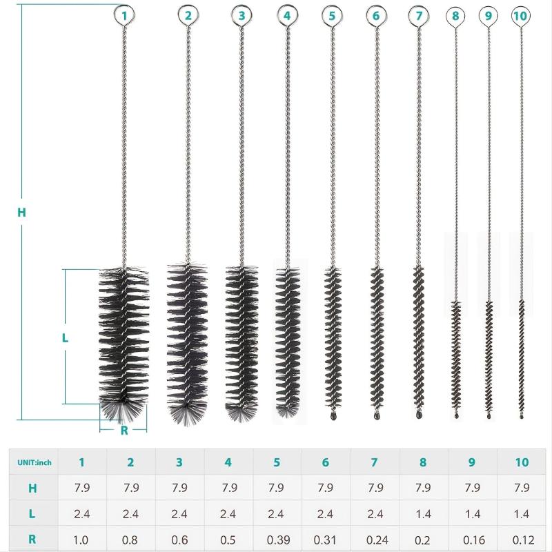 10pcs Reusable Stainless Steel Bottle Cleaning Brush Set