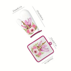 2pcs Cotton Oven Mitts for Baking High Temp Resistant
