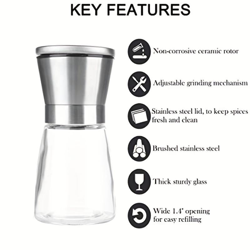 Pepper Grinder Glass Spice Mill Manual Crusher Reusable Bottle