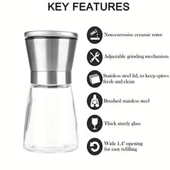 Pepper Grinder Glass Spice Mill Manual Crusher Reusable Bottle