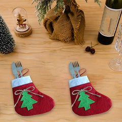 10pcs Christmas Sock & Fork Storage Bag Cartoon Christm
