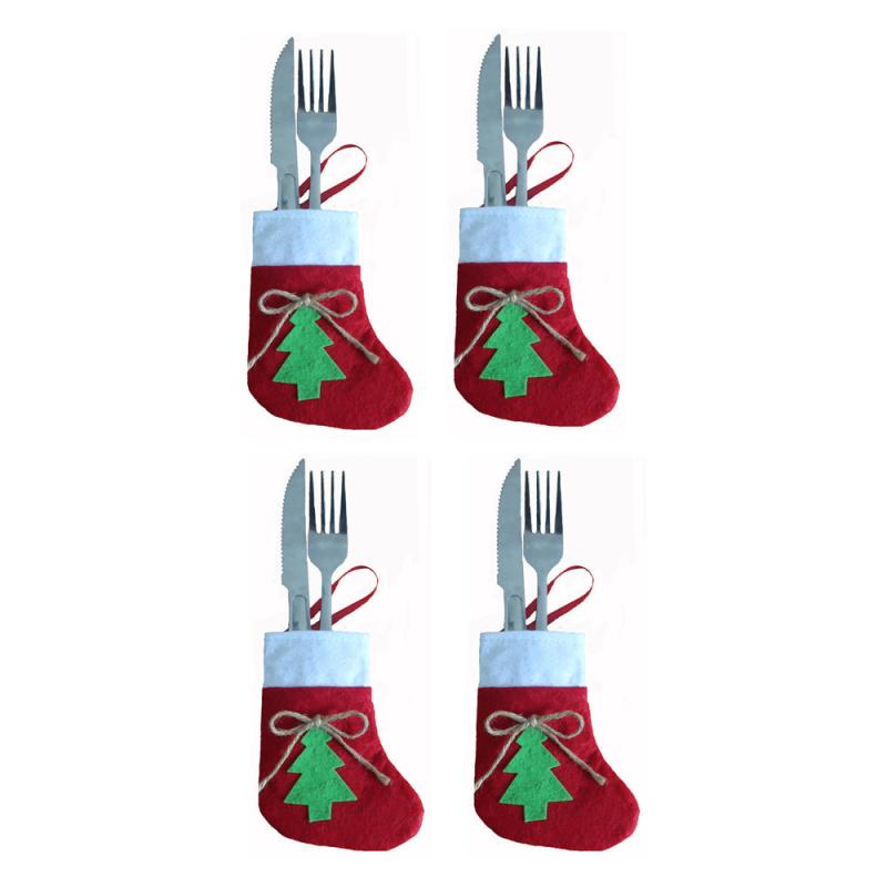 10pcs Christmas Sock & Fork Storage Bag Cartoon Christm