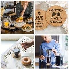 6pcs Wine Themed Cork Coasters for Tea & Coffee Mugs