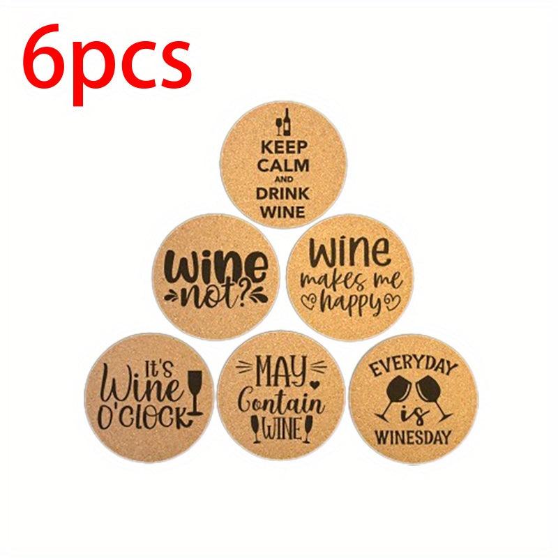 6pcs Wine Themed Cork Coasters for Tea & Coffee Mugs