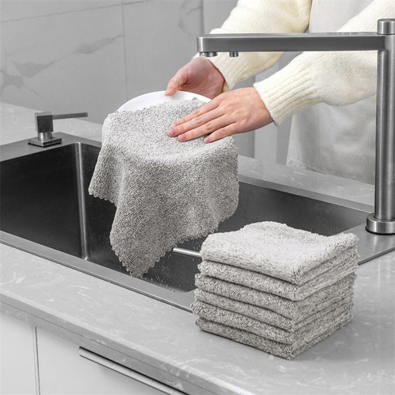 5pcs Kitchen Dish Towels Highly Absorbent Cleaning Cloth Fast Drying Bamboo Char