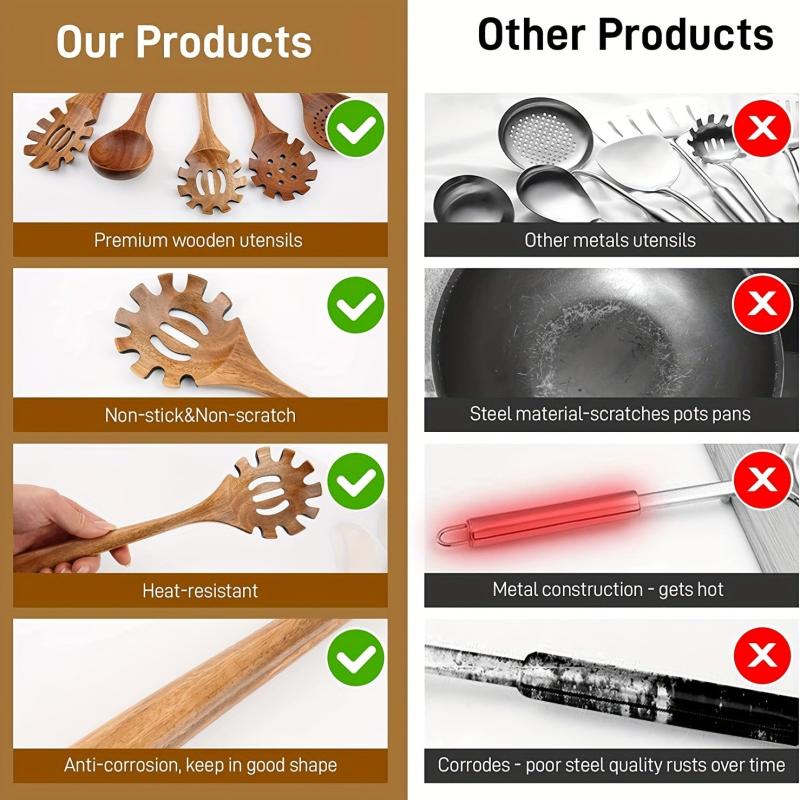 Wooden Pasta Fork Spaghetti Spoon Noodle Server