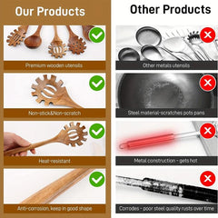 Wooden Pasta Fork Spaghetti Spoon Noodle Server