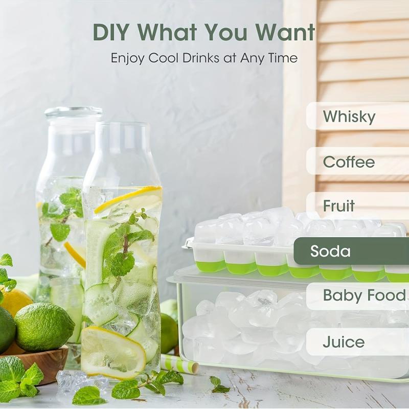 4 Pack Ice Cube Tray with Lid and Bin - Silicone & Plastic Ice Cube Trays
