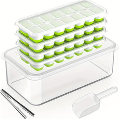 4 Pack Ice Cube Tray with Lid and Bin - Silicone & Plastic Ice Cube Trays