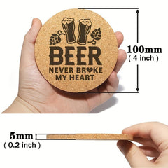 6pcs Cork Round Coaster Grid Pattern Solid Coasters Engraved Beer Cork Mats