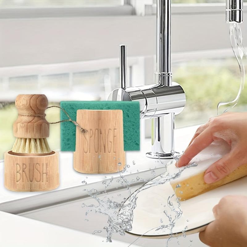 Pot Brush Set with Holder, Dish Brush, Sponge Scrub Brush
