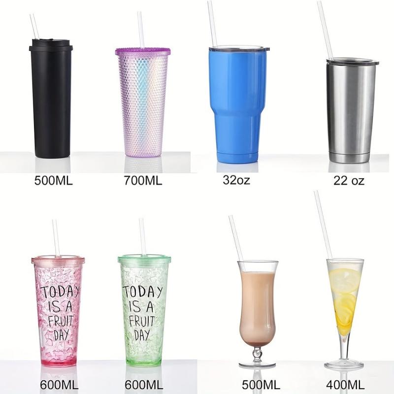 32 Pack Reusable Drinking Straws with Cleaning Brush, Colorful Solid Plastic