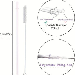 32 Pack Reusable Drinking Straws with Cleaning Brush, Colorful Solid Plastic