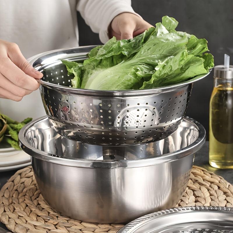 3pcs Set Colander Set Stainless Steel Vegetable Slicer Fruit Slicer