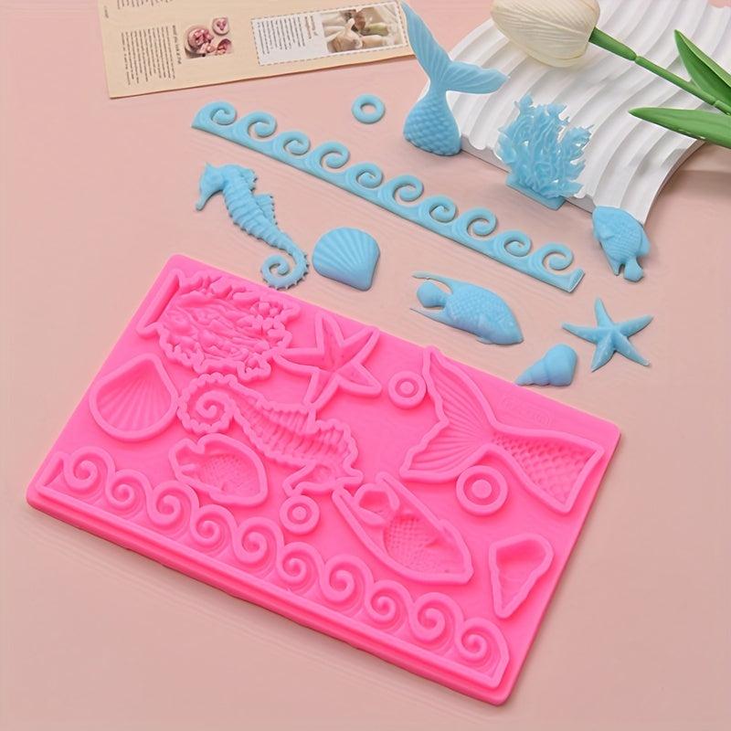 Ocean Animals Fondant Mold 3D Silicone Mold Sea Waves And Marine Life Candy Mold