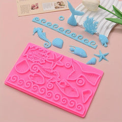 Ocean Animals Fondant Mold 3D Silicone Mold Sea Waves And Marine Life Candy Mold
