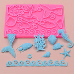 Ocean Animals Fondant Mold 3D Silicone Mold Sea Waves And Marine Life Candy Mold
