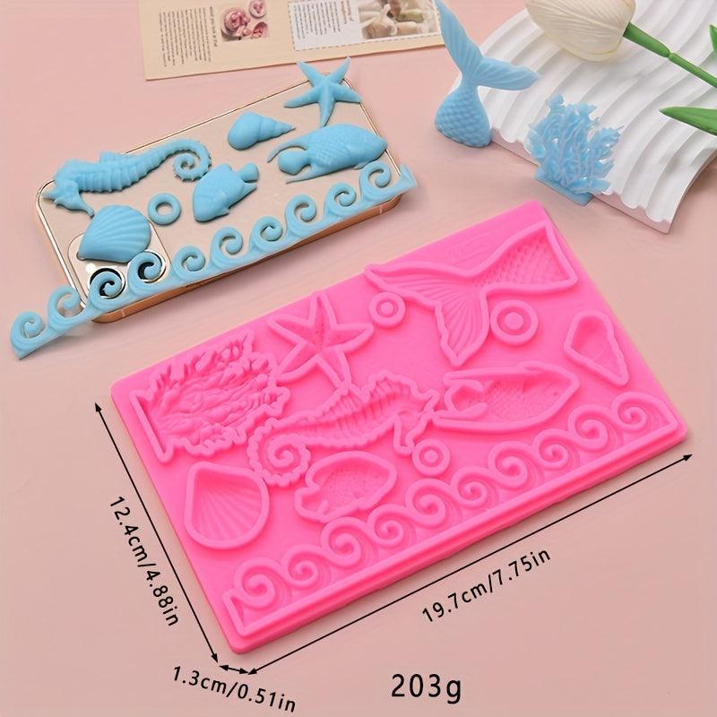 Ocean Animals Fondant Mold 3D Silicone Mold Sea Waves And Marine Life Candy Mold