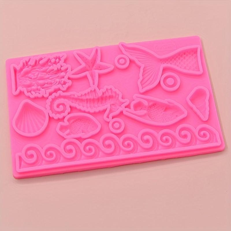 Ocean Animals Fondant Mold 3D Silicone Mold Sea Waves And Marine Life Candy Mold