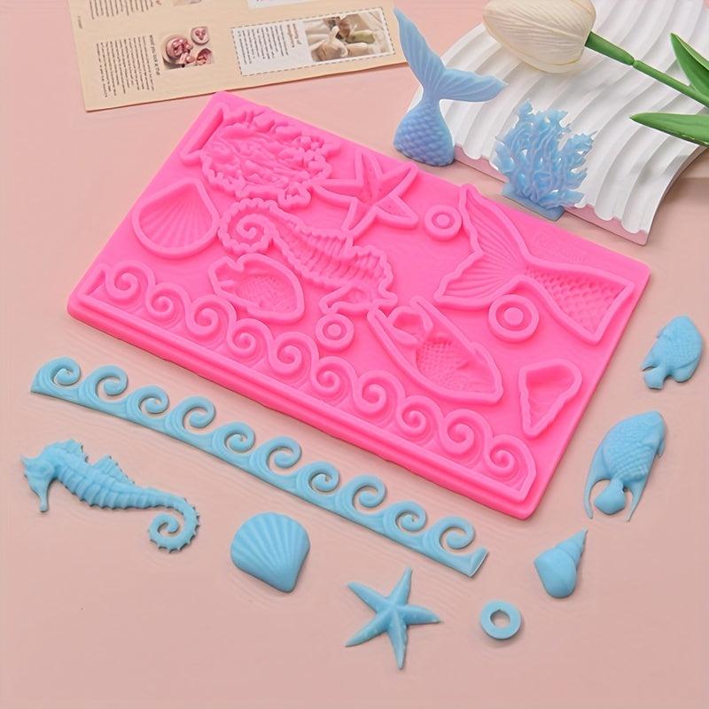 Ocean Animals Fondant Mold 3D Silicone Mold Sea Waves And Marine Life Candy Mold