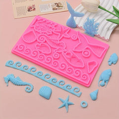 Ocean Animals Fondant Mold 3D Silicone Mold Sea Waves And Marine Life Candy Mold