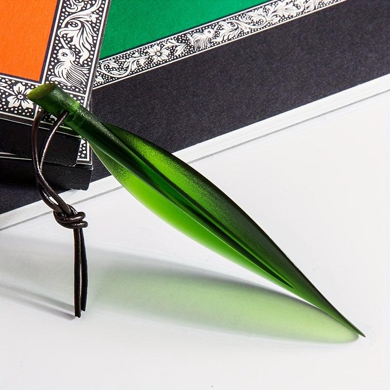 Leaf Shaped Letter Opener Green Plastic Willow Leaf Paper Keychain
