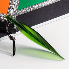 Leaf Shaped Letter Opener Green Plastic Willow Leaf Paper Keychain