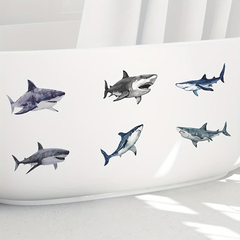 6Pcs Anti Slip Shark Bathtub Stickers Waterproof Bathroom Stickers