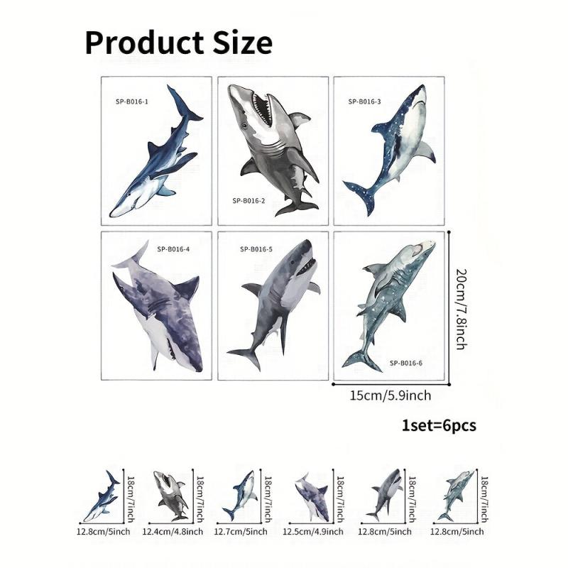 6Pcs Anti Slip Shark Bathtub Stickers Waterproof Bathroom Stickers