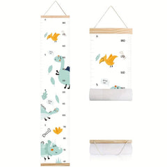 Dinosaur Growth Chart Wooden Frame Canvas Measurement Ruler Room Decor