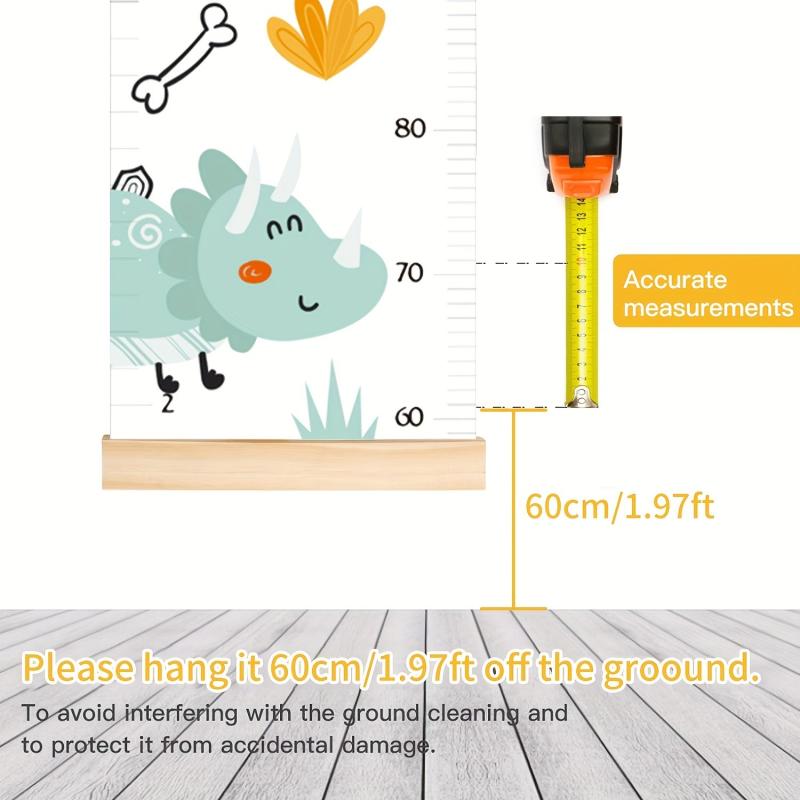 Dinosaur Growth Chart Wooden Frame Canvas Measurement Ruler Room Decor