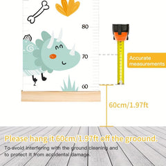 Dinosaur Growth Chart Wooden Frame Canvas Measurement Ruler Room Decor