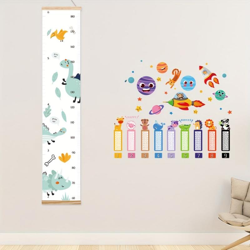 Dinosaur Growth Chart Wooden Frame Canvas Measurement Ruler Room Decor
