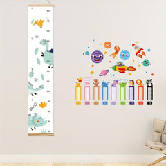 Dinosaur Growth Chart Wooden Frame Canvas Measurement Ruler Room Decor