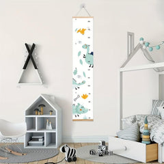 Dinosaur Growth Chart Wooden Frame Canvas Measurement Ruler Room Decor