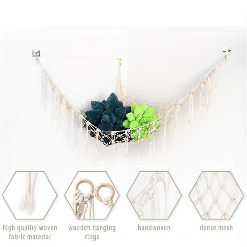 Stuffed Toy Net And Hammock Bohemian Wall Corner Hammock Organizer