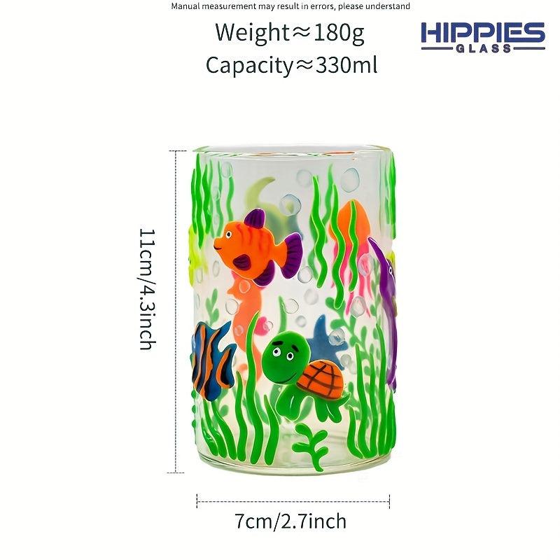 3D Cartoon Glass Cup Hand Painted Deep Sea Theme Luminous Drinking Cup