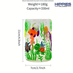 3D Cartoon Glass Cup Hand Painted Deep Sea Theme Luminous Drinking Cup