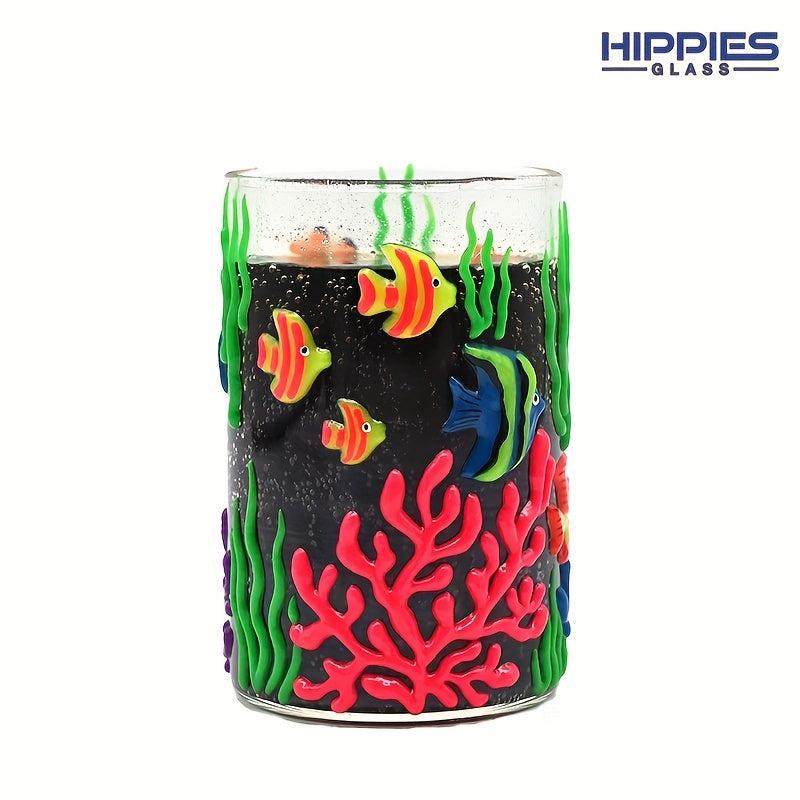 3D Cartoon Glass Cup Hand Painted Deep Sea Theme Luminous Drinking Cup