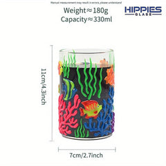 3D Cartoon Glass Cup Hand Painted Deep Sea Theme Luminous Drinking Cup