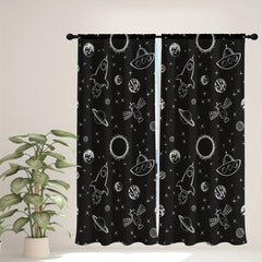 2pcs Stars Space Rocket Spaceship Printed Curtains For Bedroom