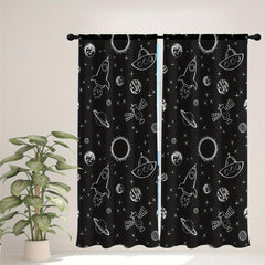 2pcs Stars Space Rocket Spaceship Printed Curtains For Bedroom