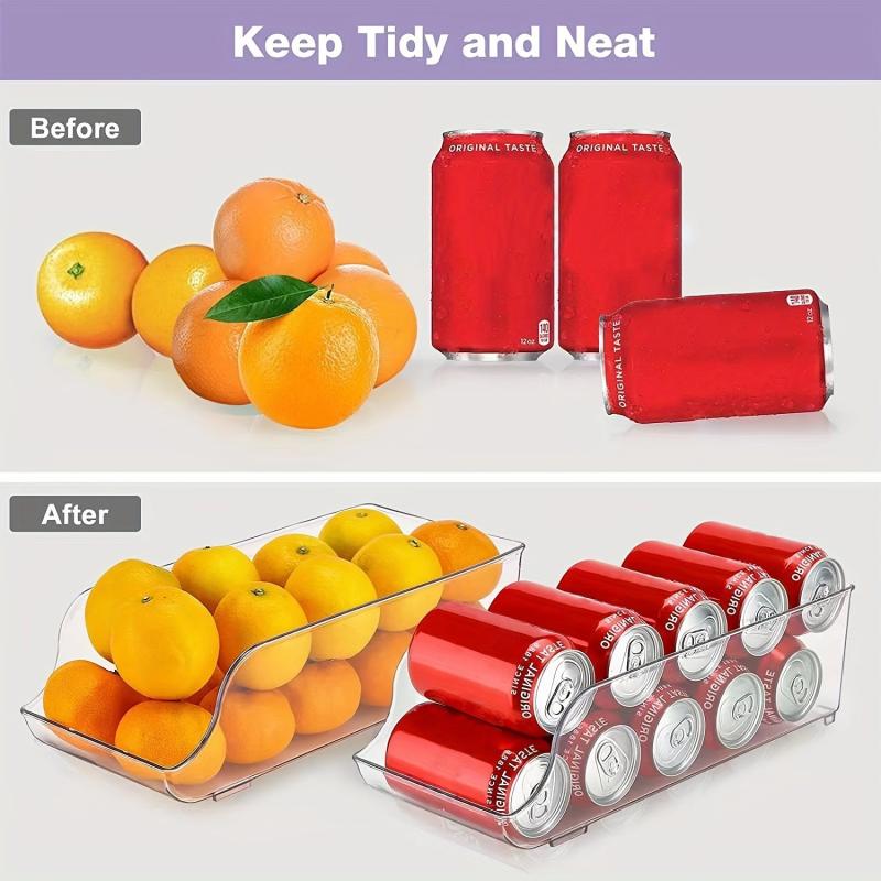 Clear Plastic Fridge Organizer with Soda Can Dispenser