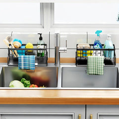 Stainless Steel Telescopic Sink Drain Basket with Soap Sponge Holder