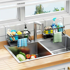 Stainless Steel Telescopic Sink Drain Basket with Soap Sponge Holder