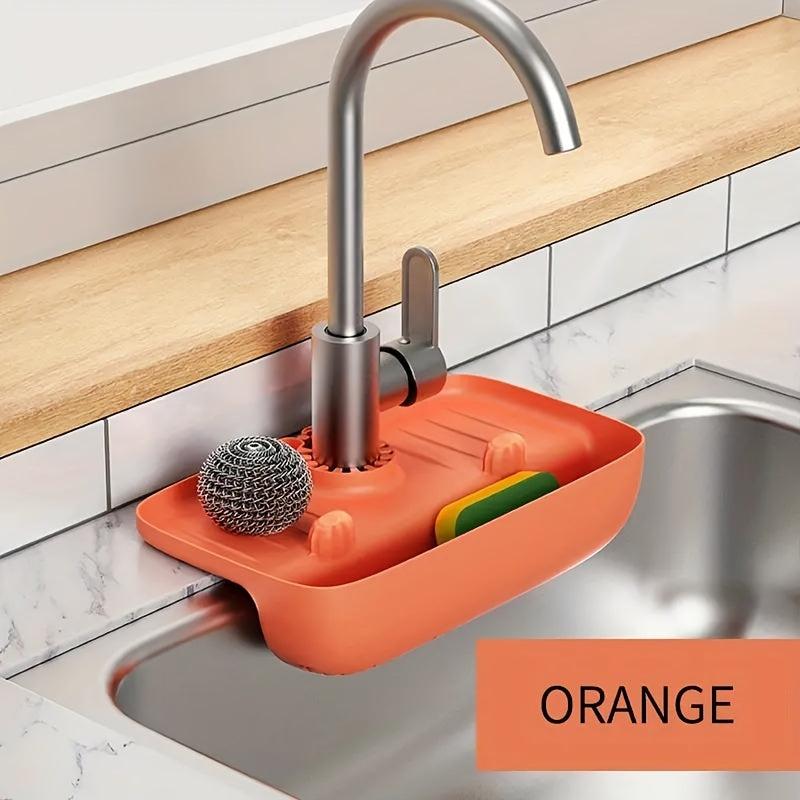 Sink Faucet Splash Guard & Drain Rack Silicone Kitchen Sink Water Collection Pad