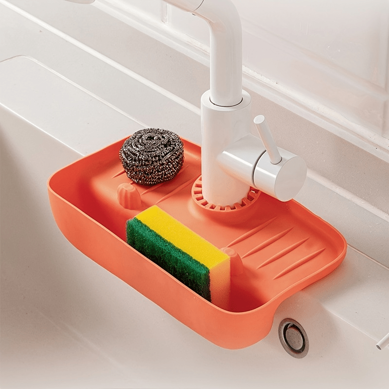 Sink Faucet Splash Guard & Drain Rack Silicone Kitchen Sink Water Collection Pad