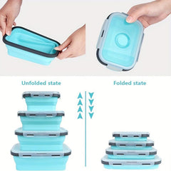 4pcs Collapsible Silicone Lunch Box Leakproof Microwave Freezer Safe