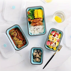 4pcs Collapsible Silicone Lunch Box Leakproof Microwave Freezer Safe